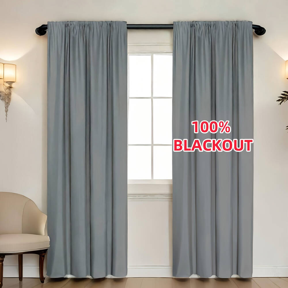 1pc 100% Blackout Curtain with - Curtain Rods 评论和价格