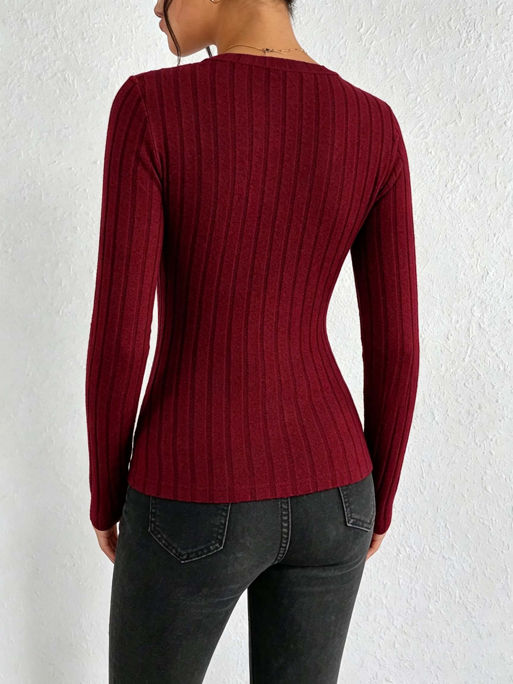 Women Solid V‑Neck Ribbed Knit - Wallpaper 评论和价格