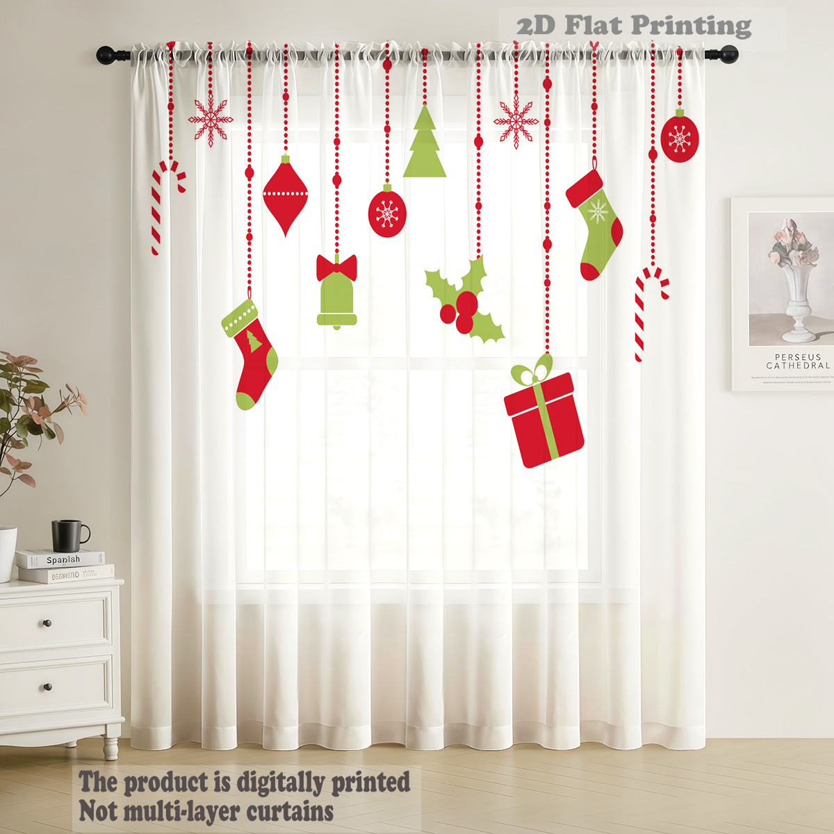 Christmas Sheer Voile Window C - Curtain Rods 评论和价格
