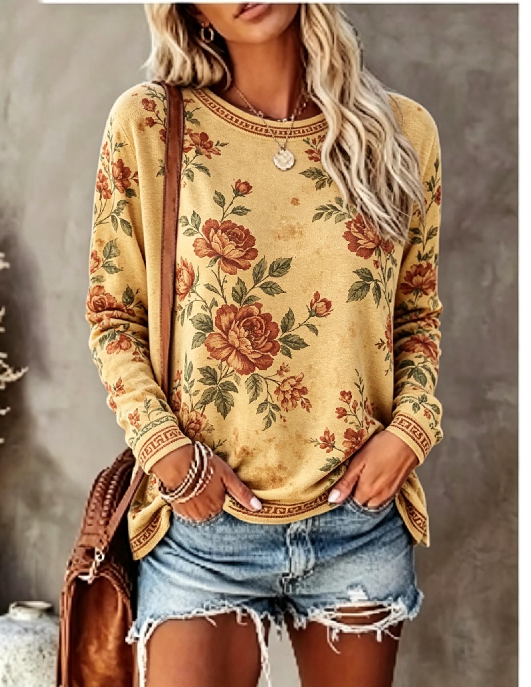 Women Crew Neck Long Sleeve T‑ - Wallpaper 评论和价格