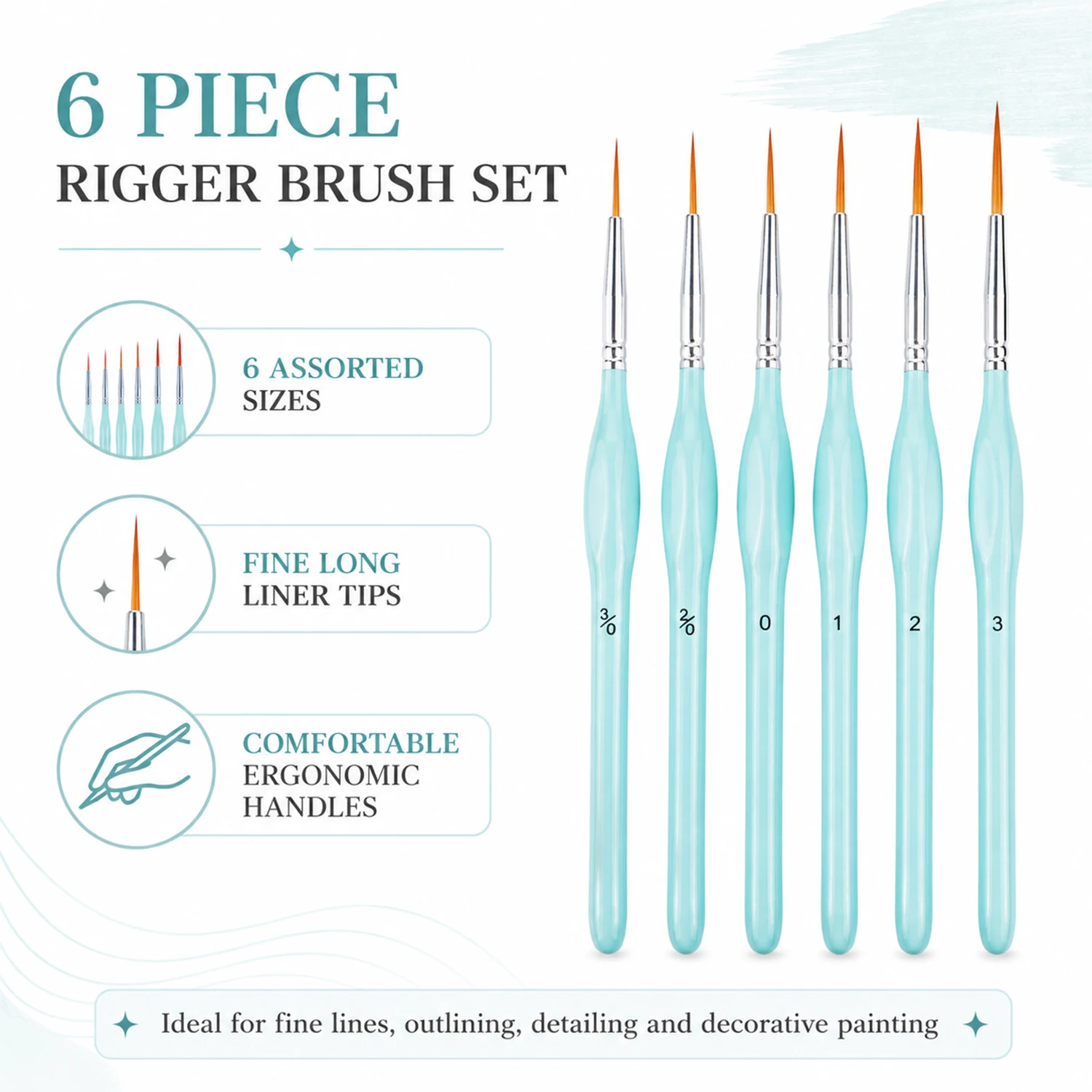 6pcs Rigger Paint Brushes Set, - Paint Brush 评论和价格